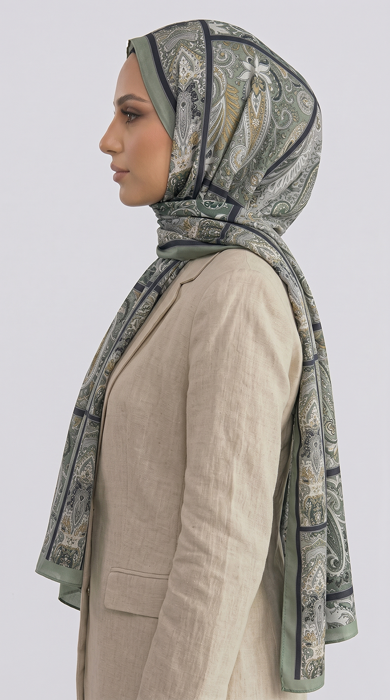 Karaca EşarpCOTTON ŞAL PAİSLEY DESENLİ COTTON ŞAL - YEŞİL / SİYAH 