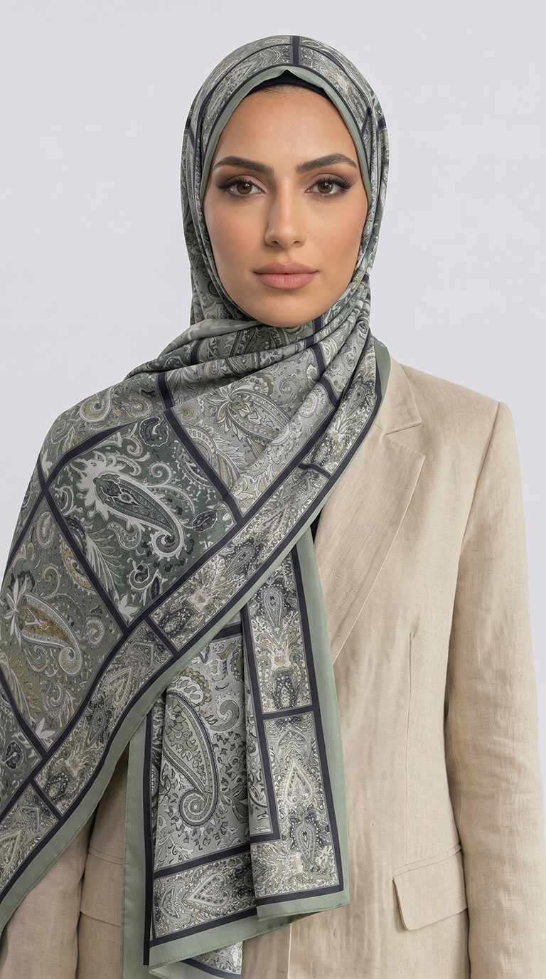 Karaca EşarpCOTTON ŞAL PAİSLEY DESENLİ COTTON ŞAL - YEŞİL / SİYAH 