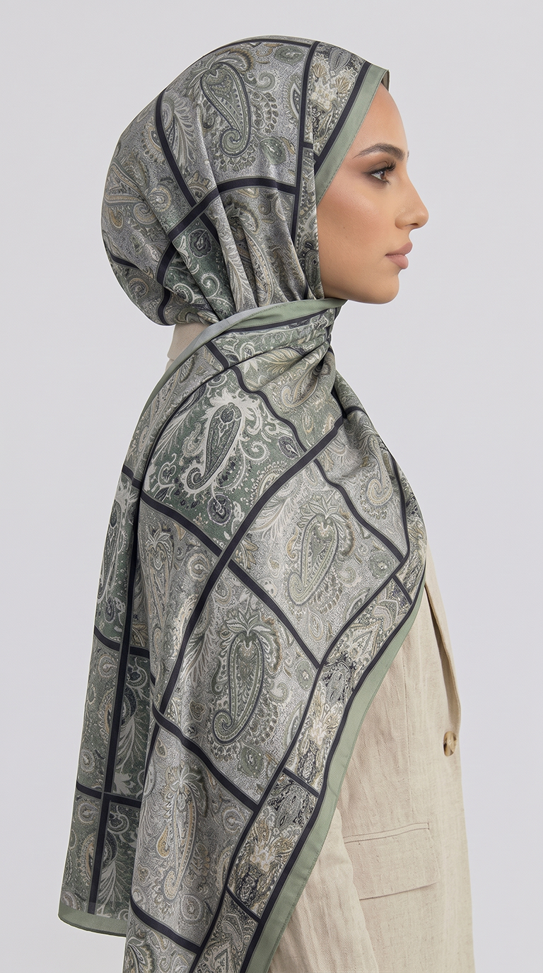Karaca EşarpCOTTON ŞAL PAİSLEY DESENLİ COTTON ŞAL - YEŞİL / SİYAH 