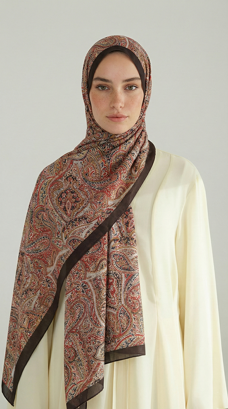 Karaca EşarpCOTTON ŞAL PERA DESENLİ COTTON ŞAL - KIRMIZI / ACI KAHVE 