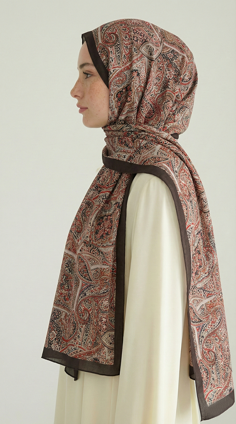 Karaca EşarpCOTTON ŞAL PERA DESENLİ COTTON ŞAL - KIRMIZI / BEJ