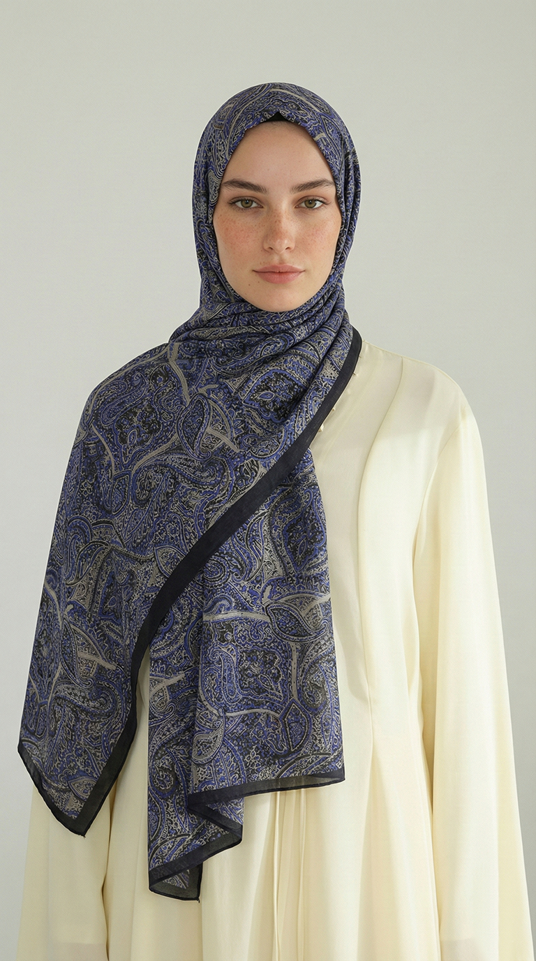 Karaca EşarpCOTTON ŞAL PERA DESENLİ COTTON ŞAL - LACİVERT / KREM 