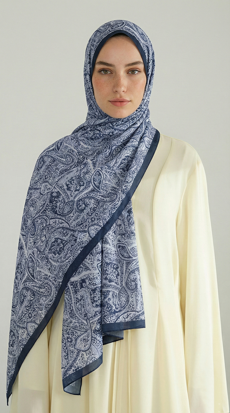 Karaca EşarpCOTTON ŞAL PERA DESENLİ COTTON ŞAL - LACİVERT
