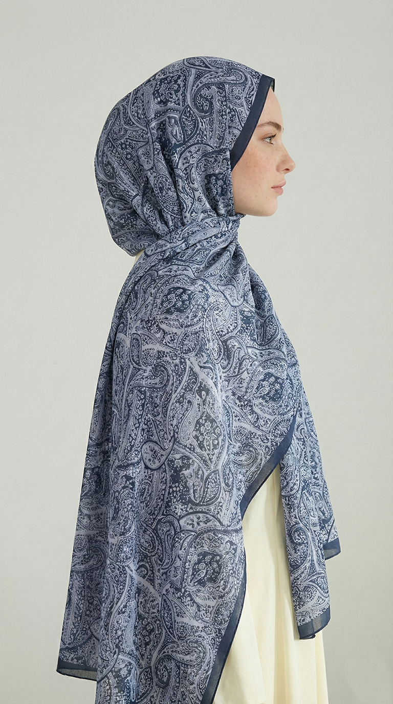 Karaca EşarpCOTTON ŞAL PERA DESENLİ COTTON ŞAL - LACİVERT