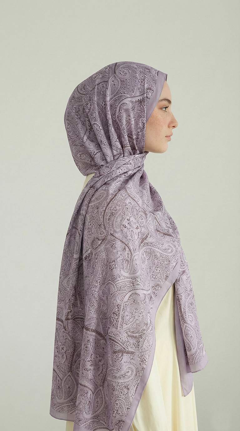 Karaca EşarpCOTTON ŞAL PERA DESENLİ COTTON ŞAL - LİLA / KREM