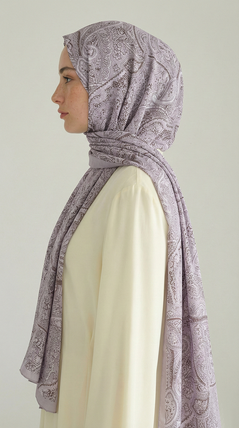Karaca EşarpCOTTON ŞAL PERA DESENLİ COTTON ŞAL - LİLA / KREM