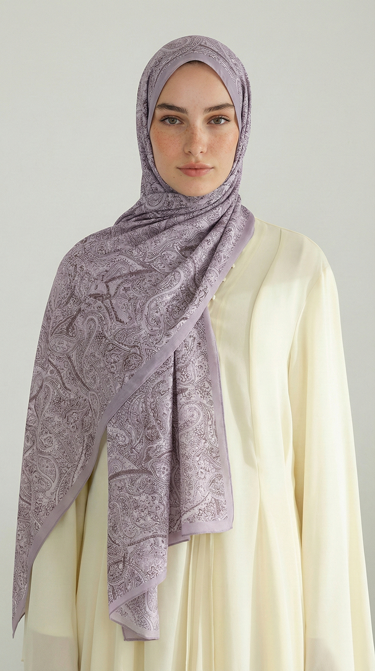 Karaca EşarpCOTTON ŞAL PERA DESENLİ COTTON ŞAL - LİLA / KREM