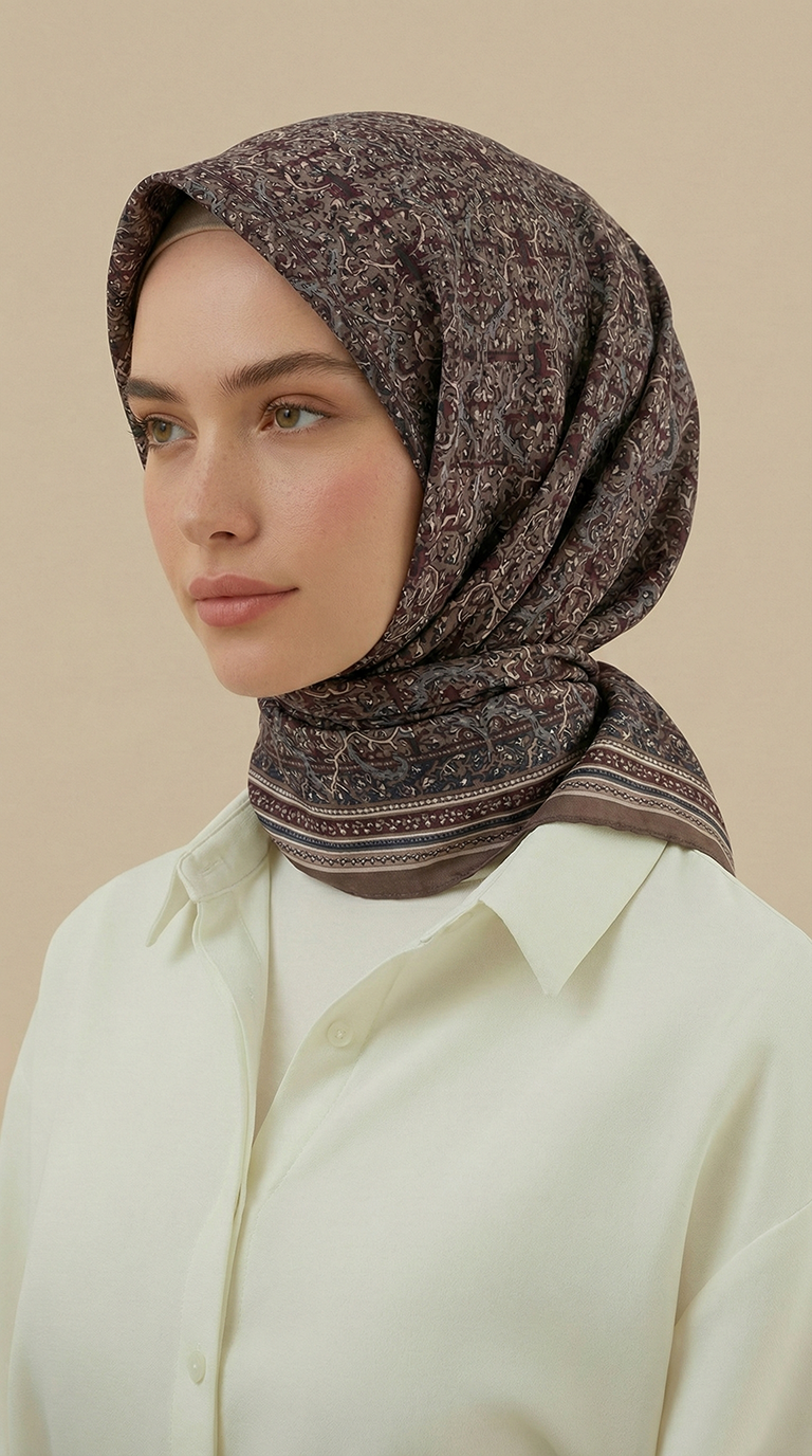 Karaca Eşarp ŞAL EŞARP PETRA 120 * 120 CM COTTON ŞAL EŞARP - ACI KAHVE / BEJ