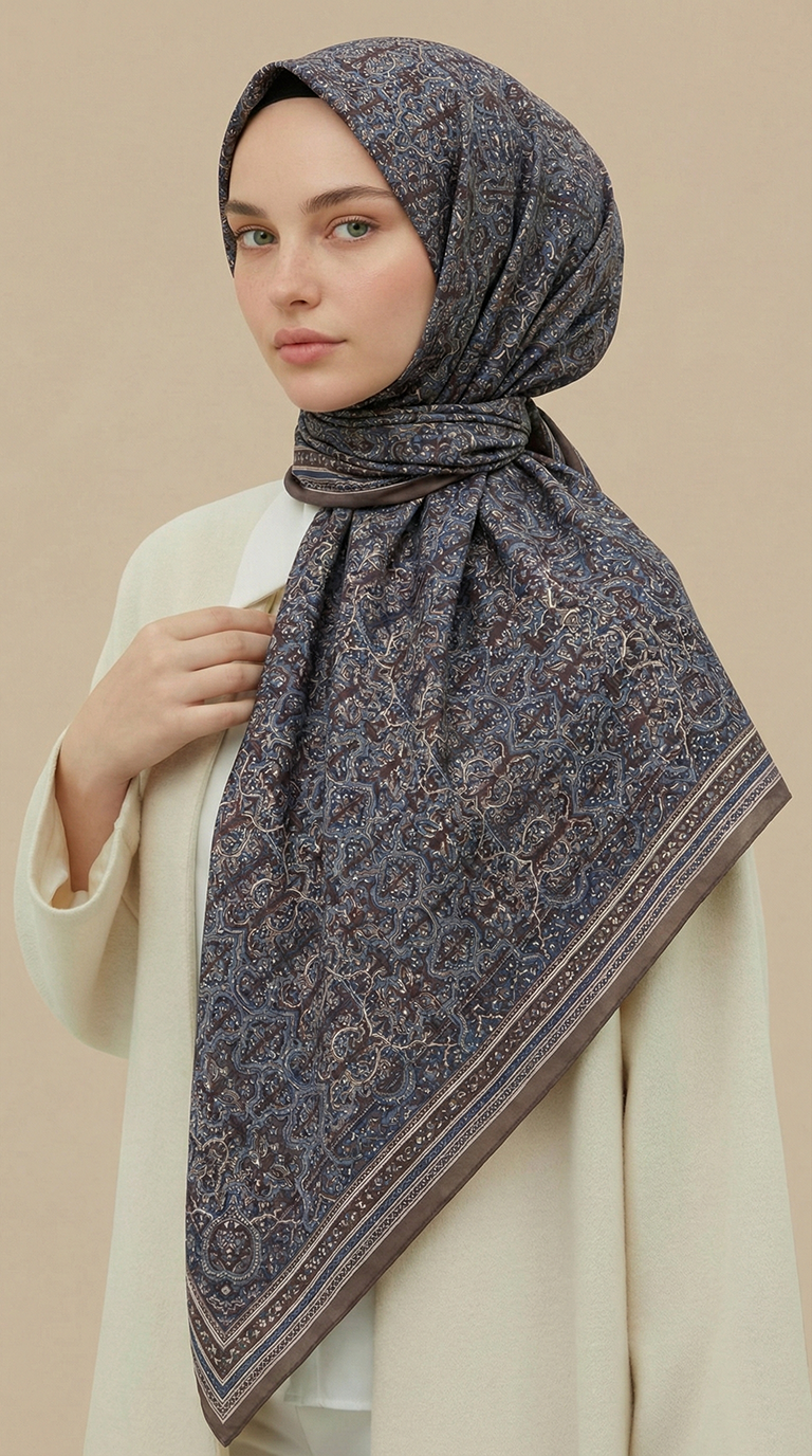 Karaca Eşarp ŞAL EŞARP PETRA 120 * 120 CM COTTON ŞAL EŞARP - ACI KAHVE / BEJ