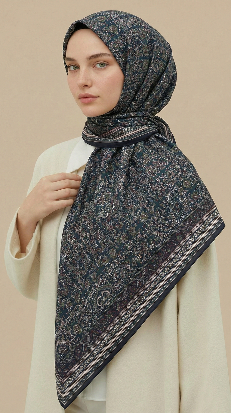 Karaca Eşarp ŞAL EŞARP PETRA 120 * 120 CM COTTON ŞAL EŞARP - HAKİ / SİYAH