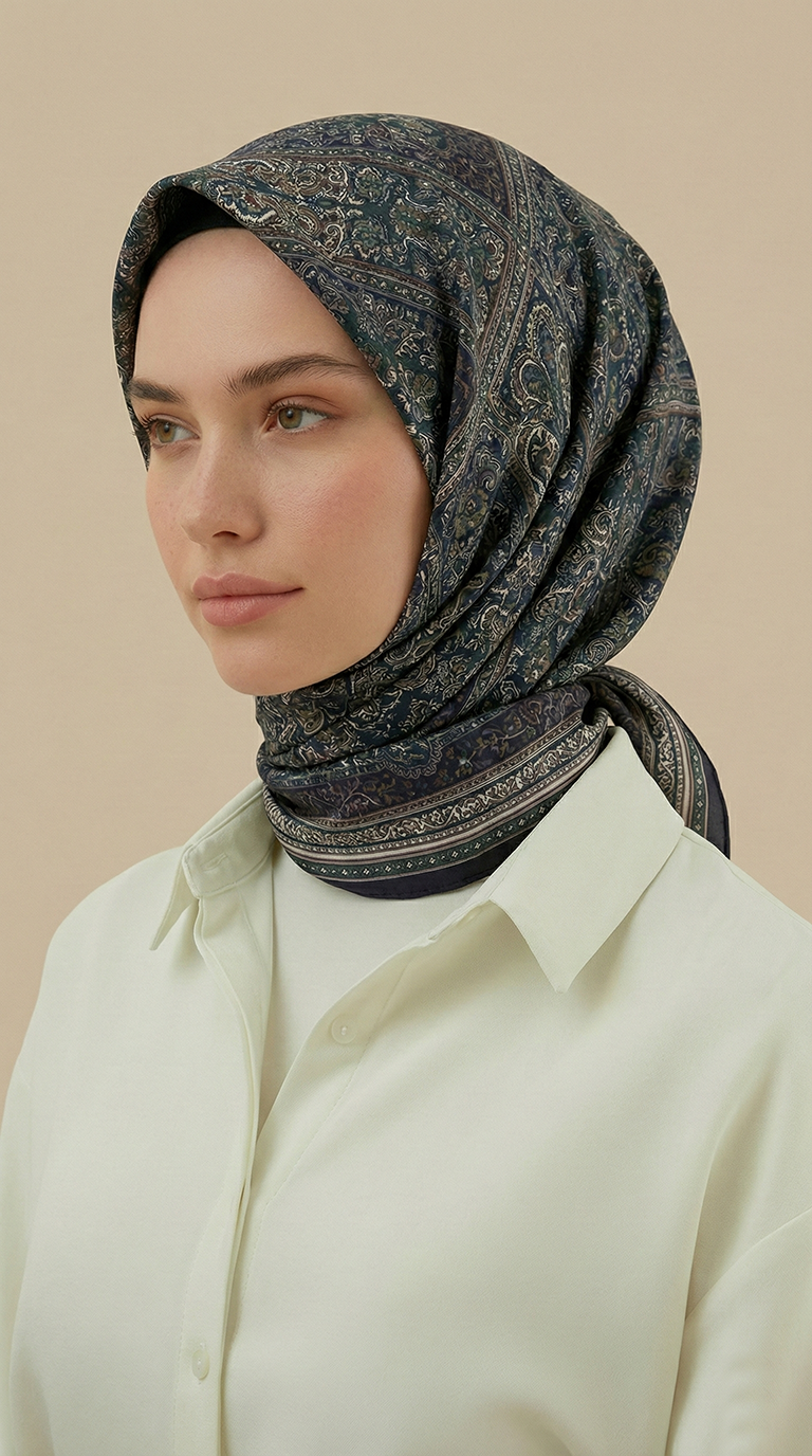 Karaca Eşarp ŞAL EŞARP PETRA 120 * 120 CM COTTON ŞAL EŞARP - HAKİ / SİYAH