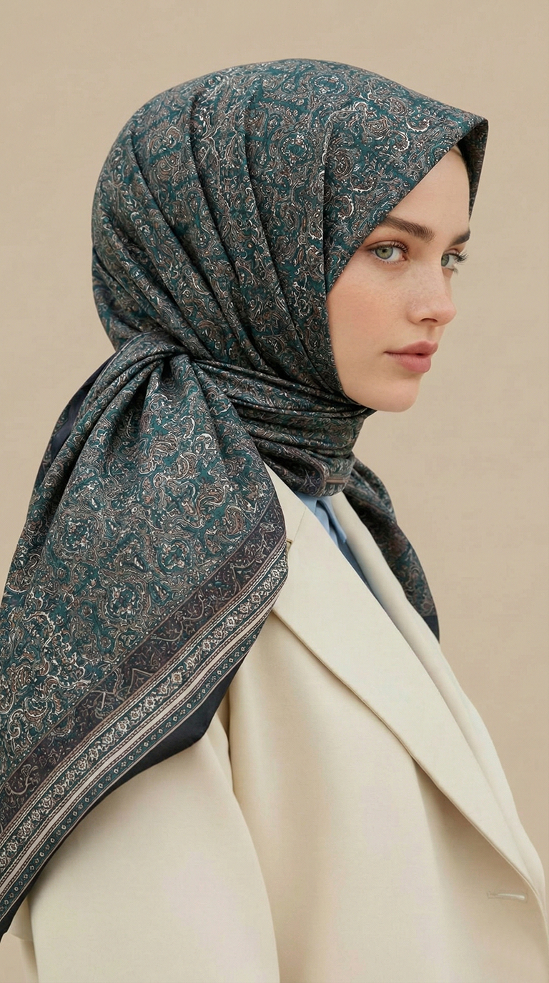Karaca Eşarp ŞAL EŞARP PETRA 120 * 120 CM COTTON ŞAL EŞARP - HAKİ / SİYAH