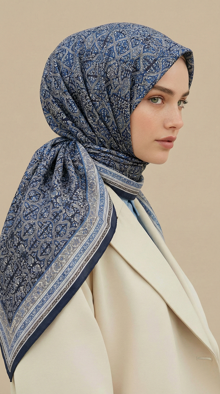 Karaca Eşarp ŞAL EŞARP PETRA 120 * 120 CM COTTON ŞAL EŞARP - LACİVERT / SİYAH