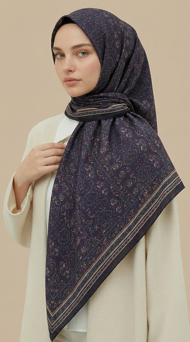 Karaca Eşarp ŞAL EŞARP PETRA 120 * 120 CM COTTON ŞAL EŞARP - MOR / LACİVERT