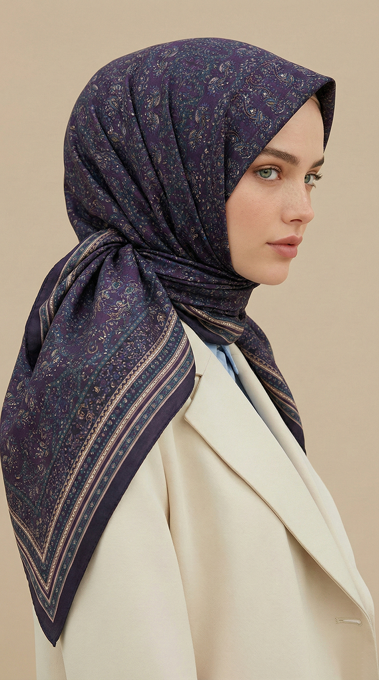 Karaca Eşarp ŞAL EŞARP PETRA 120 * 120 CM COTTON ŞAL EŞARP - MOR / LACİVERT