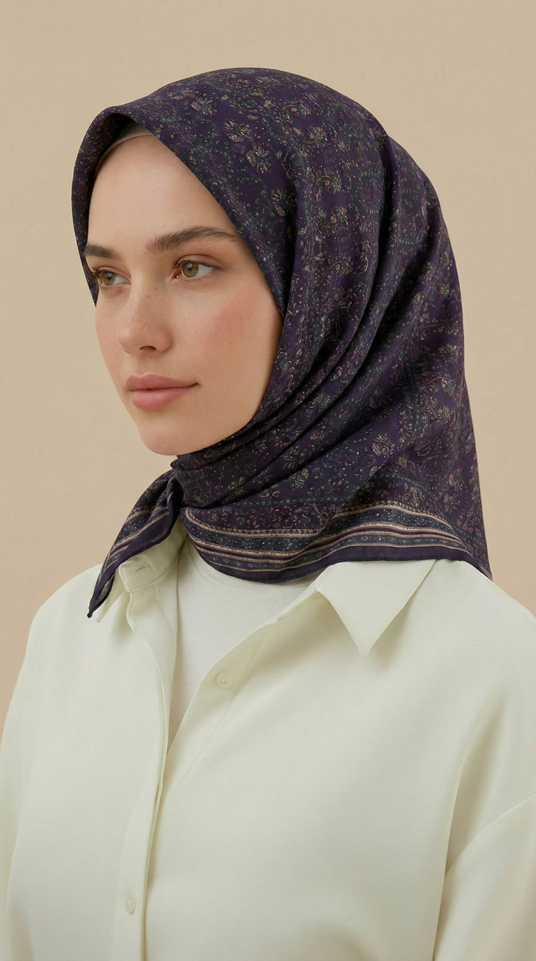 Karaca Eşarp ŞAL EŞARP PETRA 120 * 120 CM COTTON ŞAL EŞARP - MOR / LACİVERT