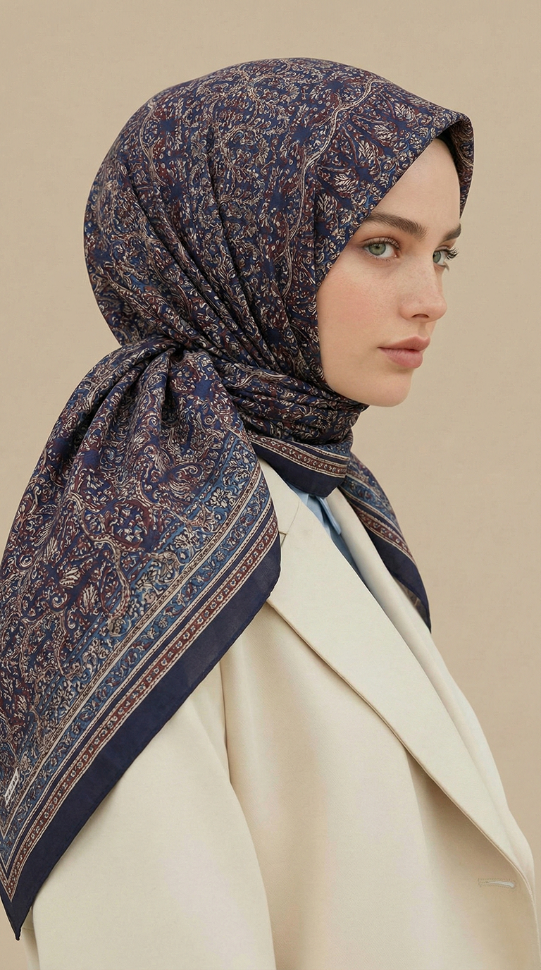 Karaca Eşarp ŞAL EŞARP PETRA 120 * 120 CM COTTON ŞAL EŞARP - MOR / LACİVERT 