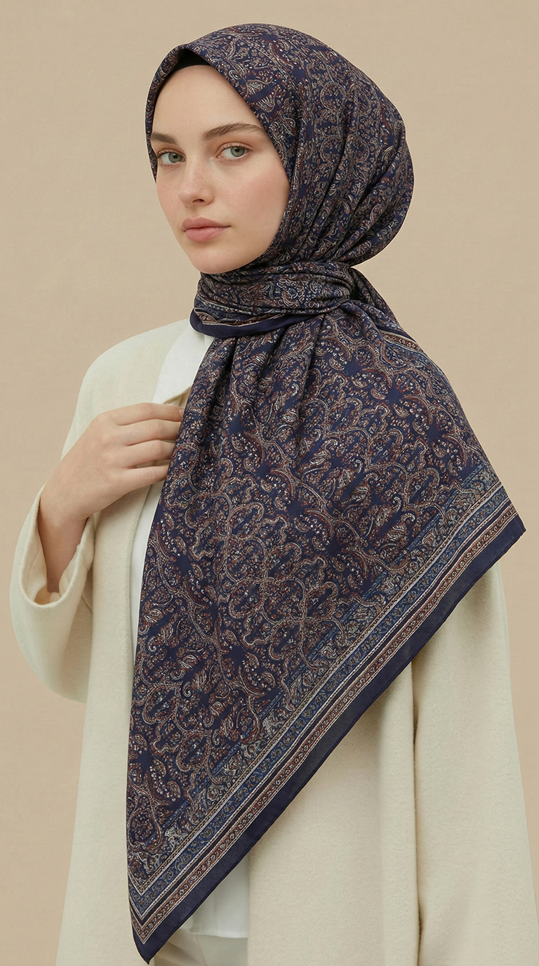 Karaca Eşarp ŞAL EŞARP PETRA 120 * 120 CM COTTON ŞAL EŞARP - MOR / LACİVERT 