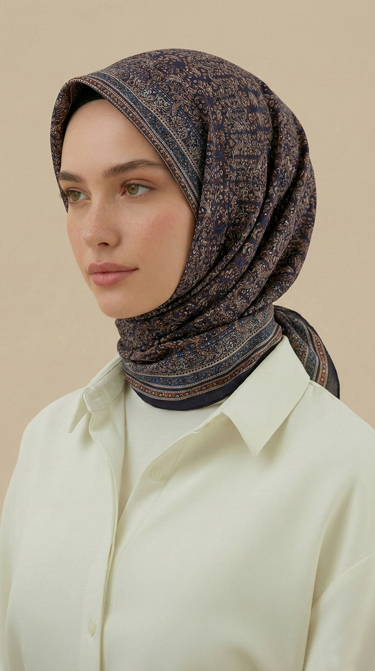 Karaca Eşarp ŞAL EŞARP PETRA 120 * 120 CM COTTON ŞAL EŞARP - MOR / LACİVERT 
