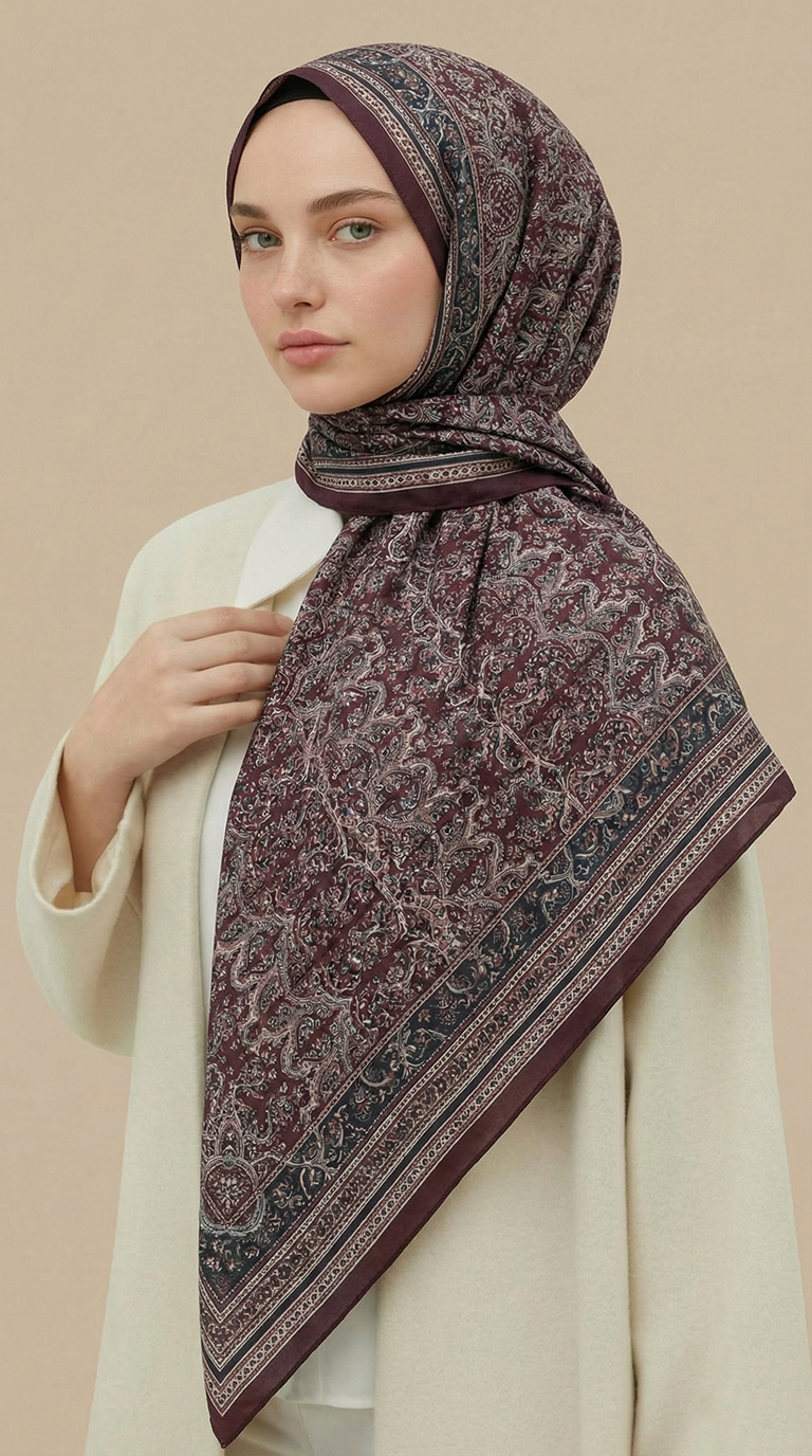 Karaca Eşarp ŞAL EŞARP PETRA 120 * 120 CM COTTON ŞAL EŞARP - MÜRDÜM