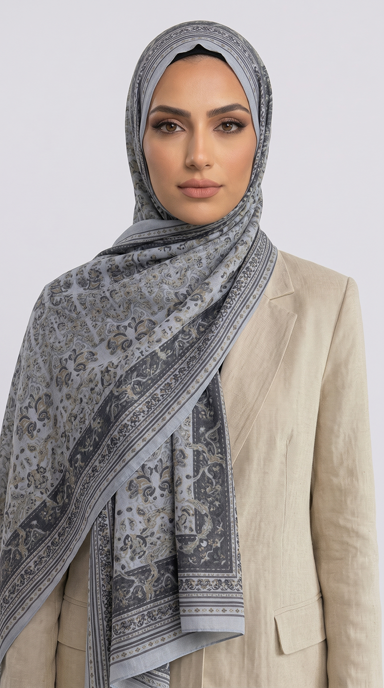 Karaca EşarpCOTTON ŞAL PETRA ETNİK DESEN COTTON ŞAL -  GRİ / ANTRASİT GRİ 