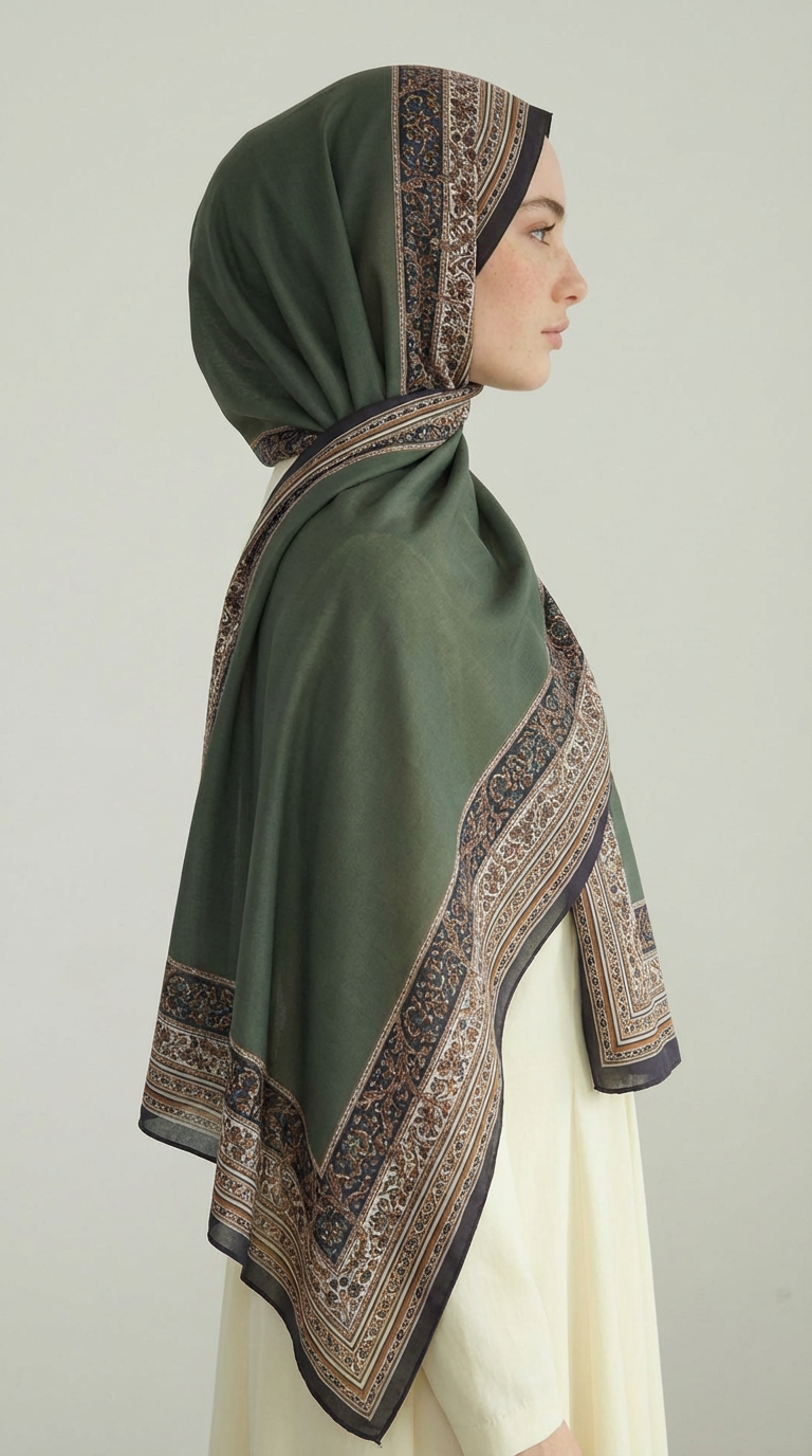 Karaca EşarpKOTON ŞALPETRA ETNİK DESEN COTTON ŞAL -  HAKİ