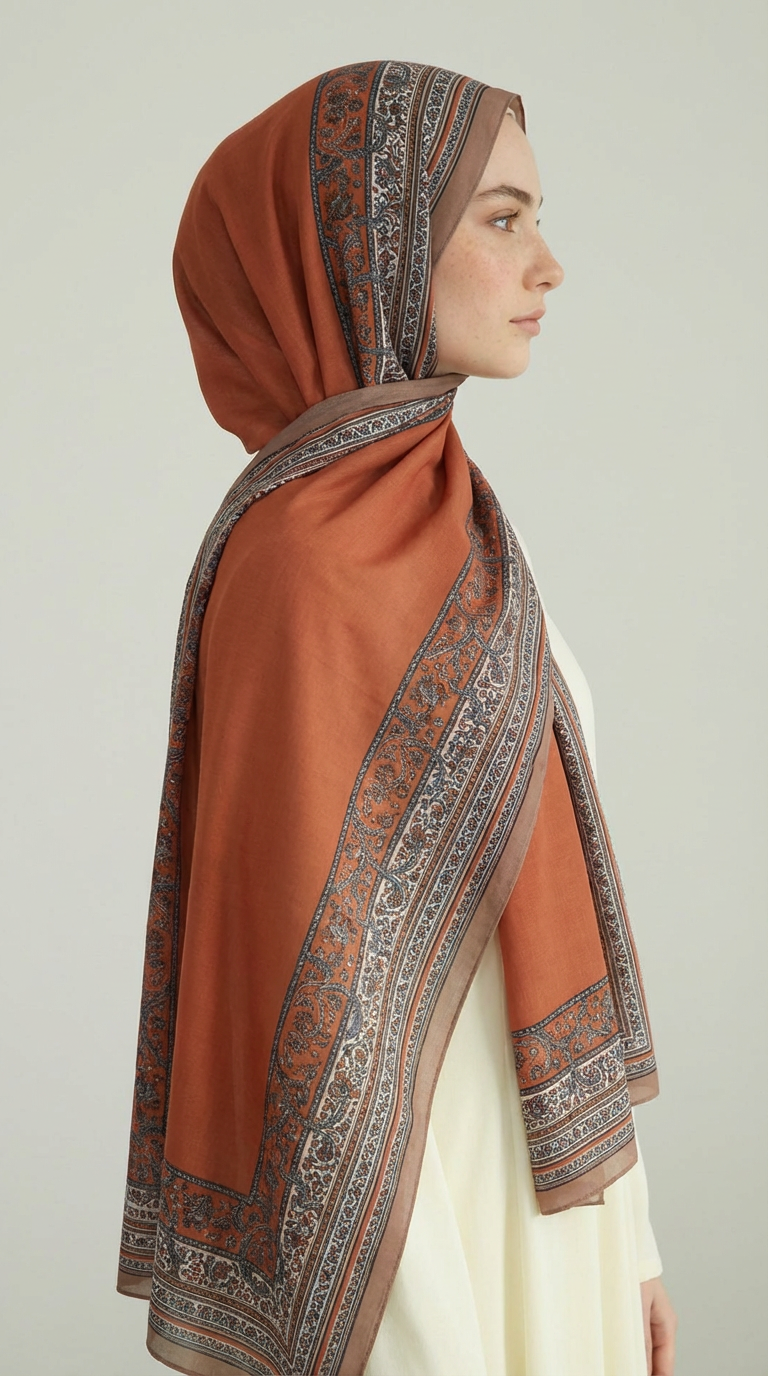 Karaca EşarpKOTON ŞALPETRA ETNİK DESEN COTTON ŞAL -   KİREMİT