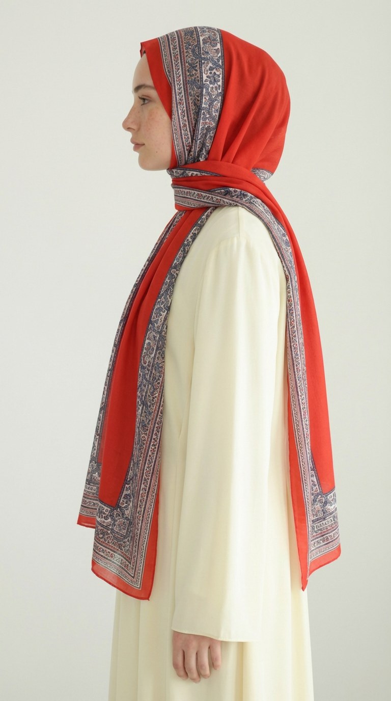 Karaca EşarpKOTON ŞALPETRA ETNİK DESEN COTTON ŞAL -  KIRMIZI