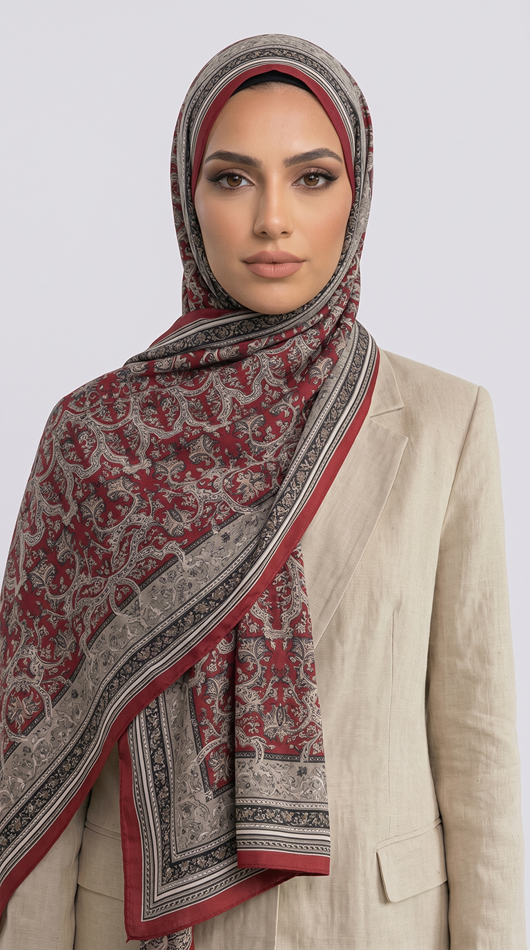 Karaca EşarpCOTTON ŞAL PETRA ETNİK DESEN COTTON ŞAL -  KREM / KIRMIZI