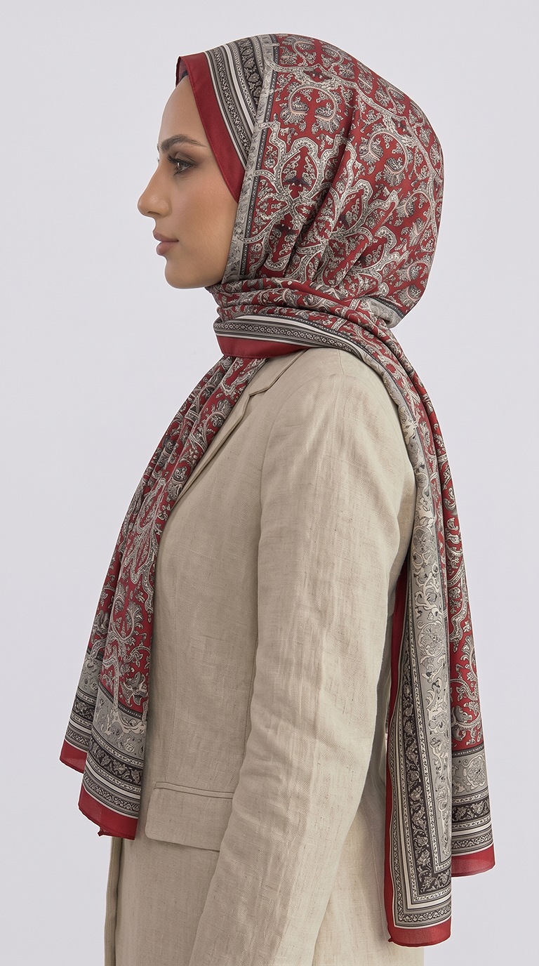 Karaca EşarpCOTTON ŞAL PETRA ETNİK DESEN COTTON ŞAL -  KREM / KIRMIZI