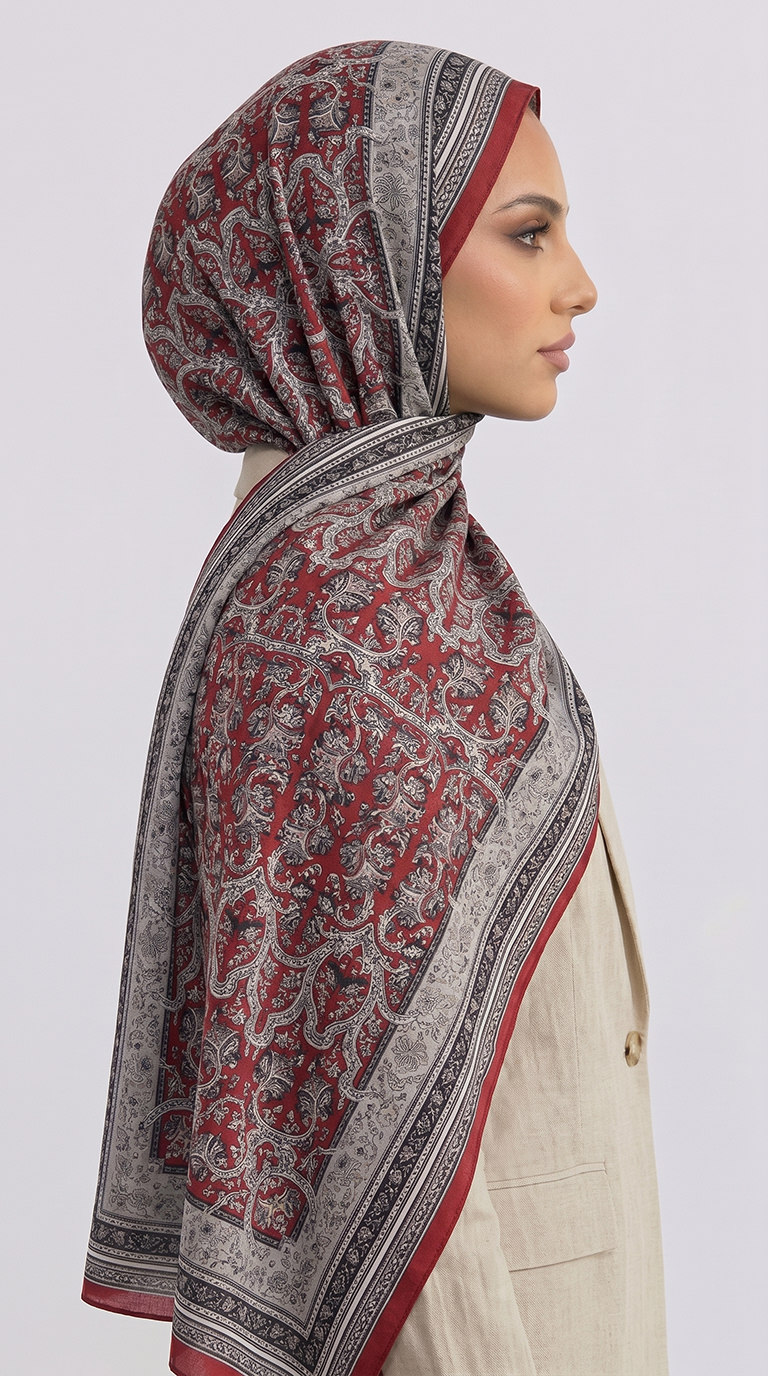 Karaca EşarpCOTTON ŞAL PETRA ETNİK DESEN COTTON ŞAL -  KREM / KIRMIZI