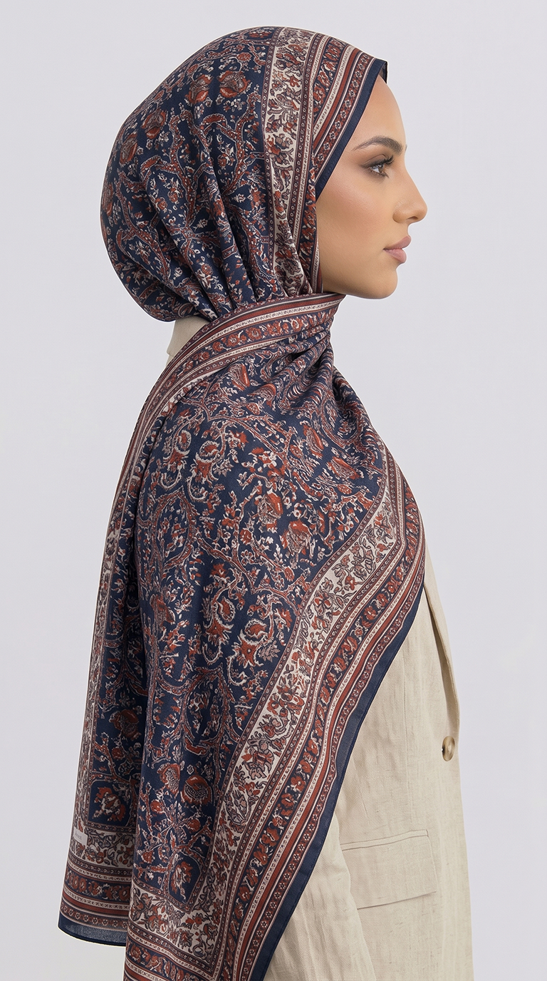 Karaca EşarpCOTTON ŞAL PETRA ETNİK DESEN COTTON ŞAL -  LACİVERT / KIRMIZI 