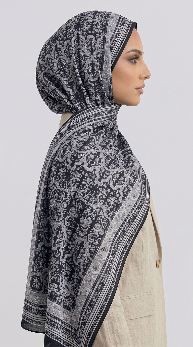 Karaca EşarpCOTTON ŞAL PETRA ETNİK DESEN COTTON ŞAL -  SİYAH / GRİ 