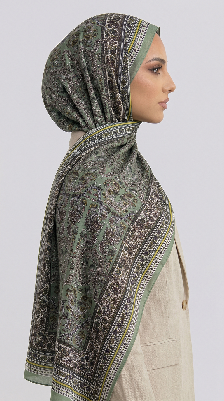 Karaca EşarpCOTTON ŞAL PETRA ETNİK DESEN COTTON ŞAL -  YEŞİL / KREM