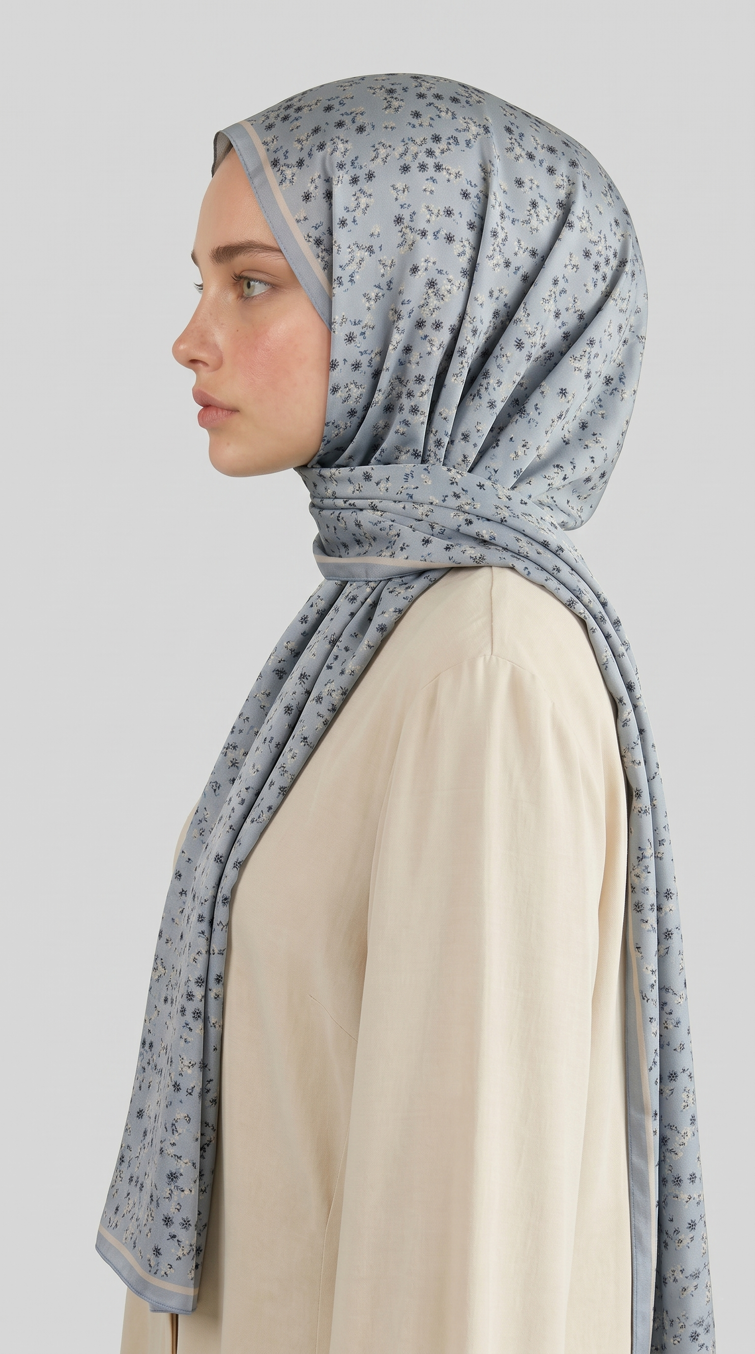 Karaca EşarpHİNT İPEĞİ ROSA DESENLİ VUAL İPEK ŞAL - BEBE MAVİSİ