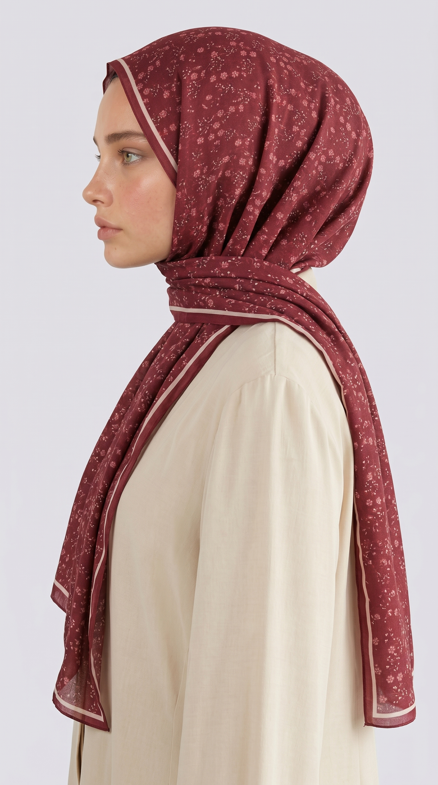 Karaca EşarpHİNT İPEĞİ ROSA DESENLİ VUAL İPEK ŞAL -KIRMIZI