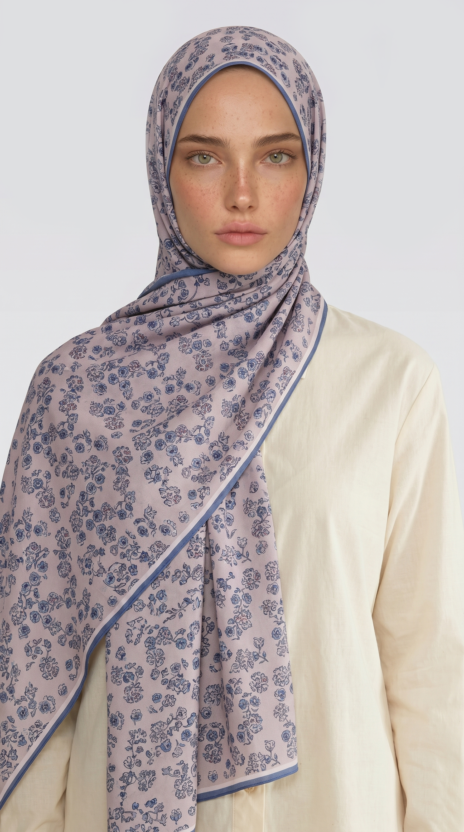 Karaca EşarpHİNT İPEĞİ ROSA DESENLİ VUAL İPEK ŞAL - MOR / BEJ