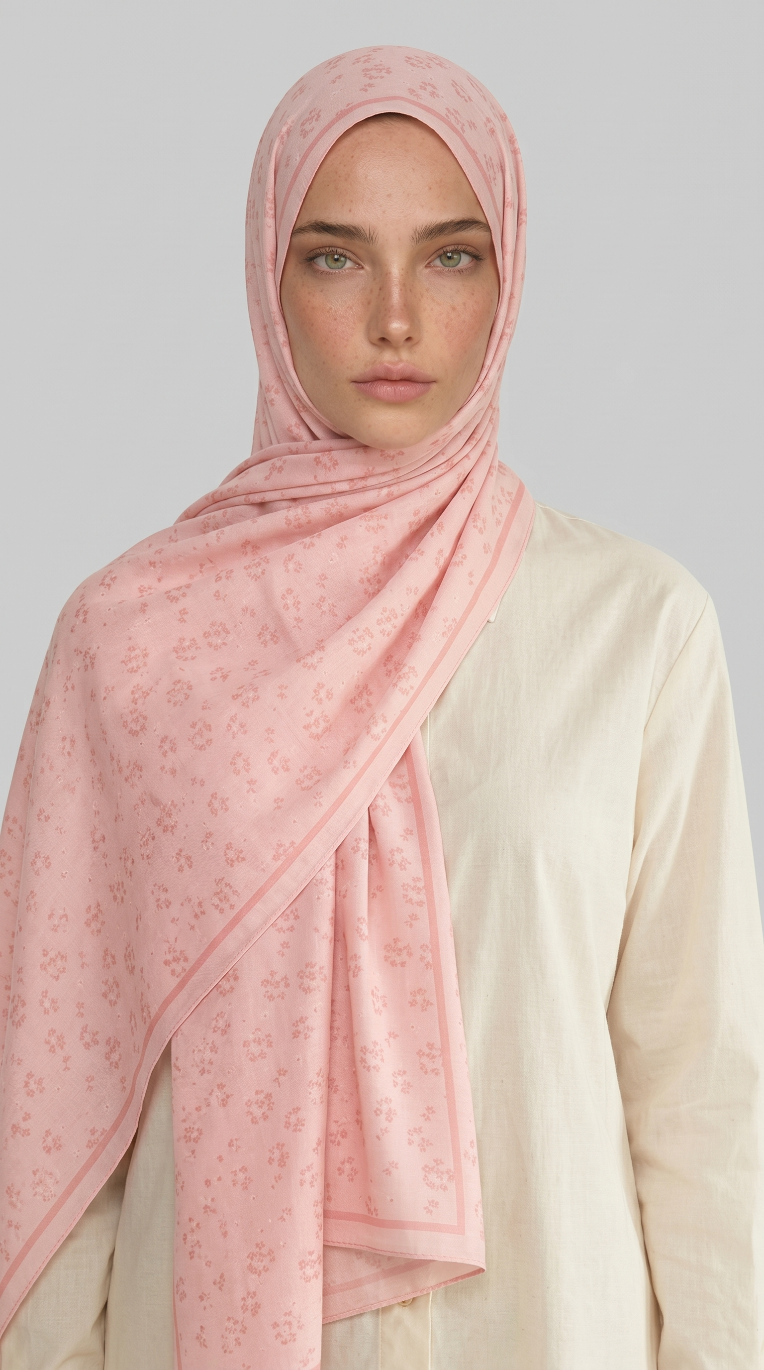 Karaca EşarpHİNT İPEĞİ ROSA DESENLİ VUAL İPEK ŞAL - TOZ PEMBE