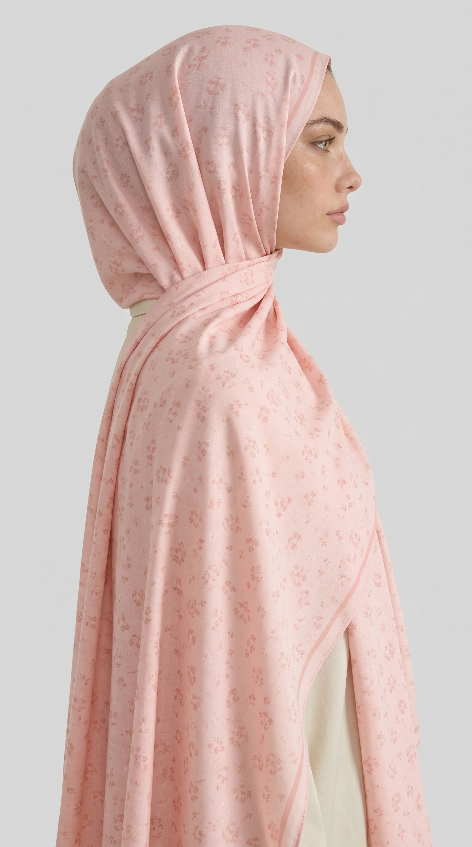 Karaca EşarpHİNT İPEĞİ ROSA DESENLİ VUAL İPEK ŞAL - TOZ PEMBE
