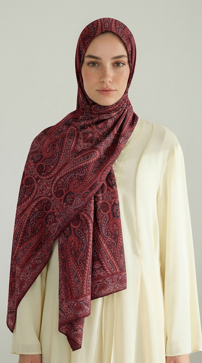 Karaca EşarpCOTTON ŞAL ROYAL ETNİK DESEN COTTON ŞAL  - BORDO / PEMBE