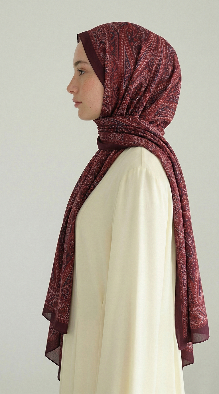 Karaca EşarpCOTTON ŞAL ROYAL ETNİK DESEN COTTON ŞAL  - BORDO / PEMBE