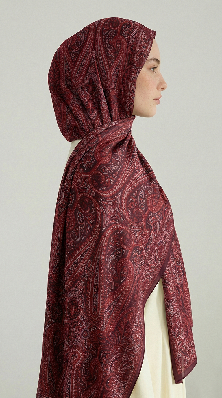 Karaca EşarpCOTTON ŞAL ROYAL ETNİK DESEN COTTON ŞAL  - BORDO / PEMBE