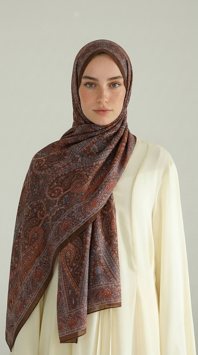 Karaca EşarpCOTTON ŞAL ROYAL ETNİK DESEN COTTON ŞAL - KAHVERENGİ
