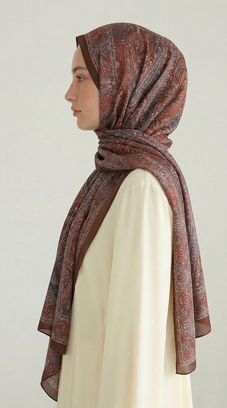 Karaca EşarpCOTTON ŞAL ROYAL ETNİK DESEN COTTON ŞAL - KAHVERENGİ
