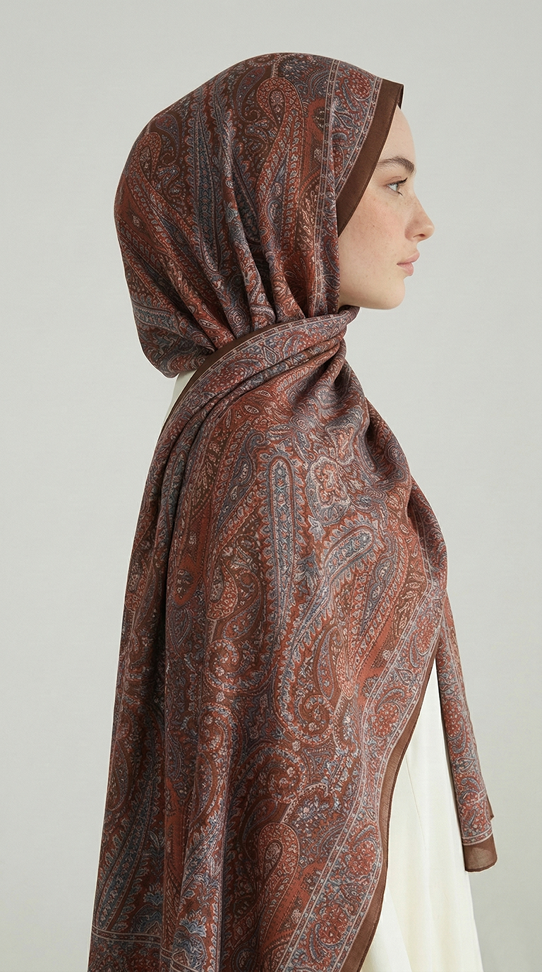Karaca EşarpCOTTON ŞAL ROYAL ETNİK DESEN COTTON ŞAL - KAHVERENGİ