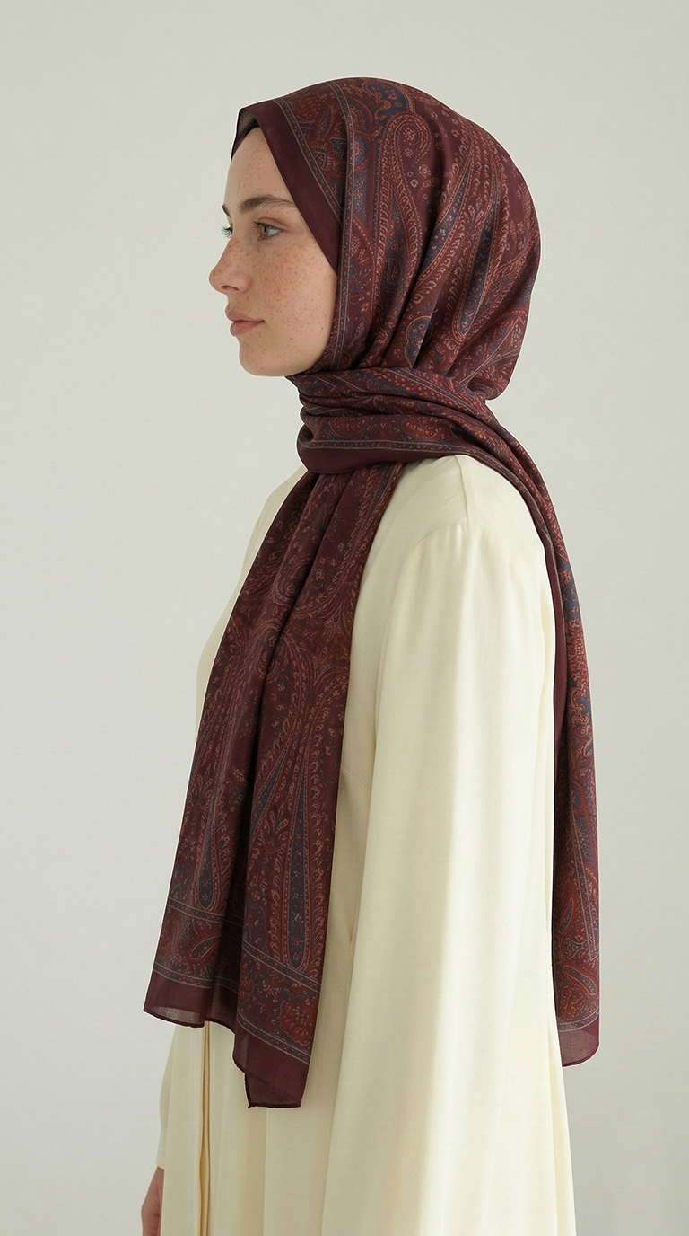 Karaca EşarpCOTTON ŞAL ROYAL ETNİK DESEN COTTON ŞAL - LACİVERT / BORDO 