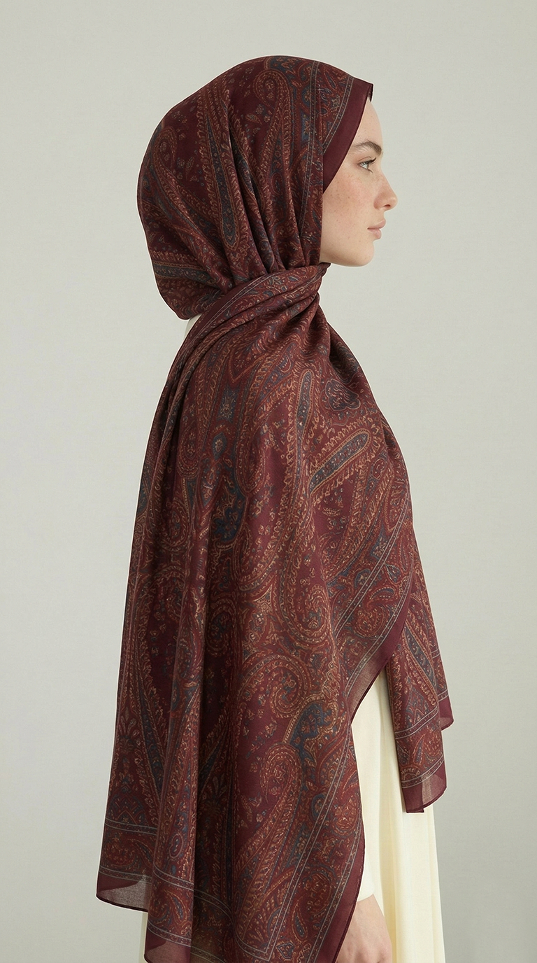 Karaca EşarpCOTTON ŞAL ROYAL ETNİK DESEN COTTON ŞAL - LACİVERT / BORDO 