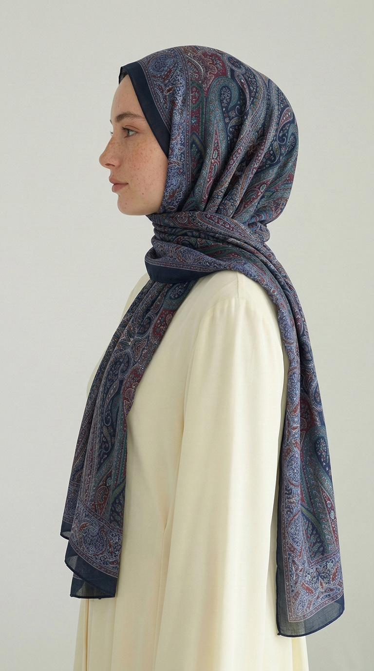 Karaca EşarpCOTTON ŞAL ROYAL ETNİK DESEN COTTON ŞAL - LACİVERT