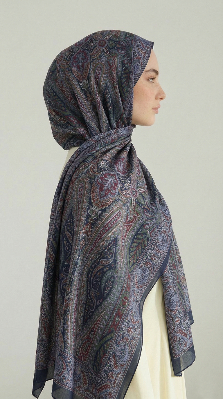 Karaca EşarpCOTTON ŞAL ROYAL ETNİK DESEN COTTON ŞAL - LACİVERT