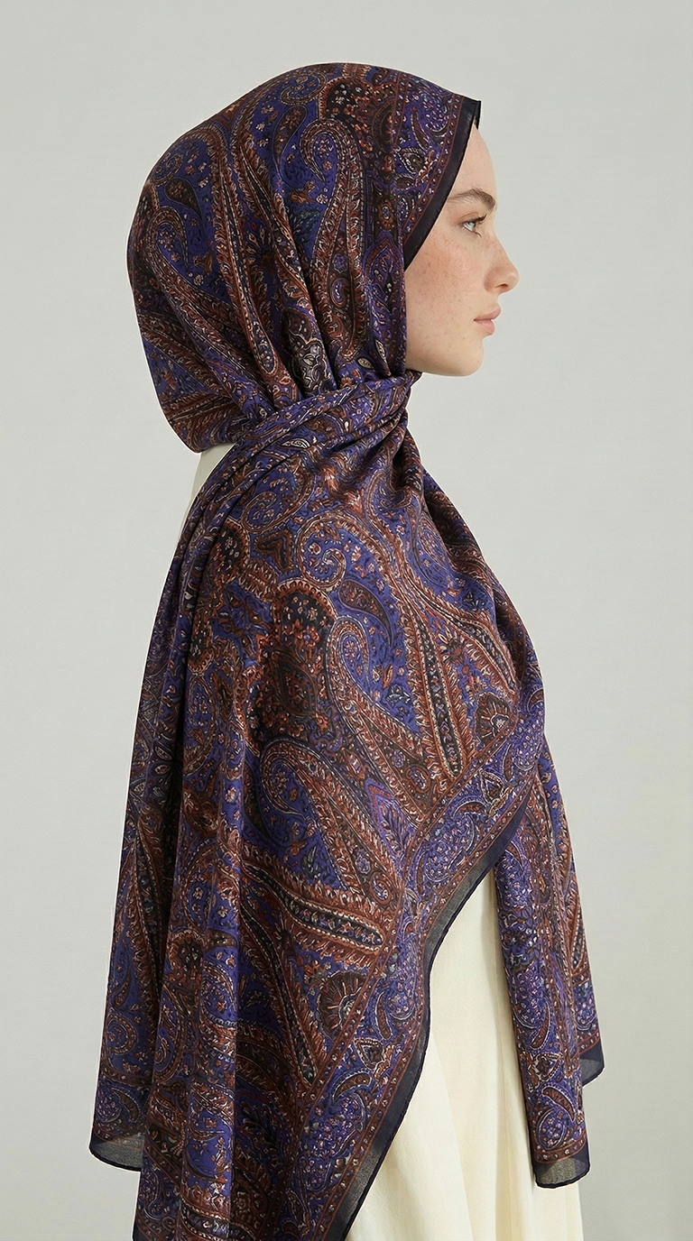 Karaca EşarpCOTTON ŞAL ROYAL ETNİK DESEN COTTON ŞAL - MOR / SİYAH